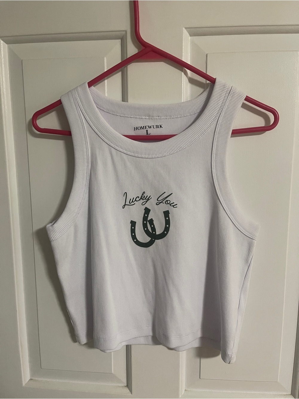 White 'Lucky You' Ribbed Tank Top
